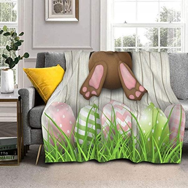 Salmoon Fleece Blanket Easter Brown Bunny Warm Sherpa Bed Blanket Soft Throw Blanket
