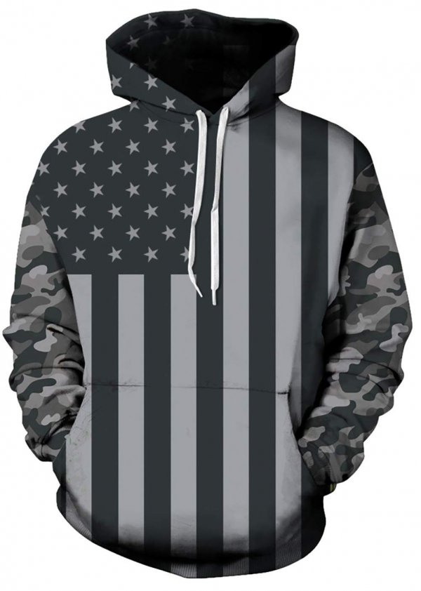 SpaceJaw Men's Distressed Black USA Flag Hoodie - Vintage Hooded Sweatshirts Apparel with Pockets