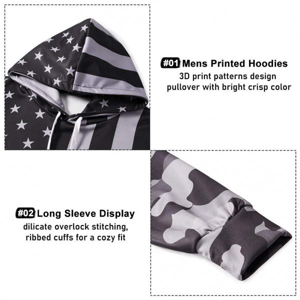 SpaceJaw Men's Distressed Black USA Flag Hoodie - Vintage Hooded Sweatshirts Apparel with Pockets